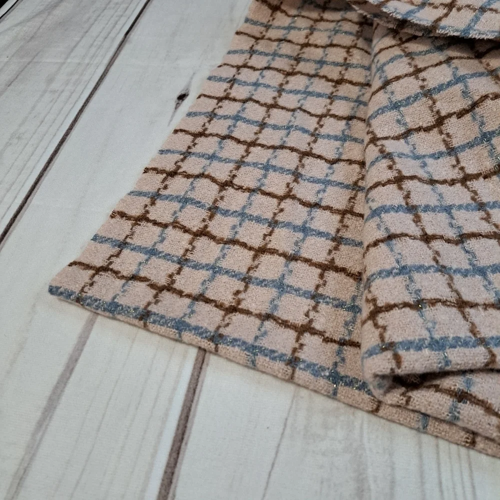 Pretty Persuations Blush Pink, Brown and Blue Scarf With Gold Metallic